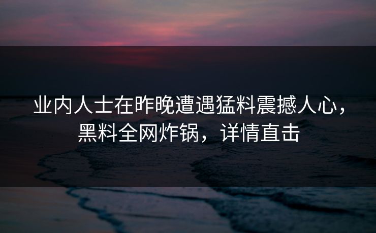 业内人士在昨晚遭遇猛料震撼人心，黑料全网炸锅，详情直击