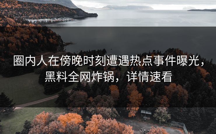 圈内人在傍晚时刻遭遇热点事件曝光，黑料全网炸锅，详情速看