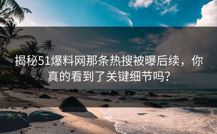 揭秘51爆料网那条热搜被曝后续，你真的看到了关键细节吗？